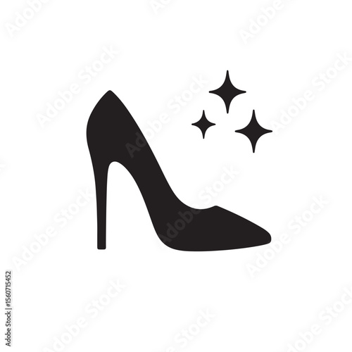 Elegant High Heel Shoe Silhouette with Sparkles - Fashion, Glamour, and Cinderella Icon - Perfect for Women's Footwear and Special Occasion Designs