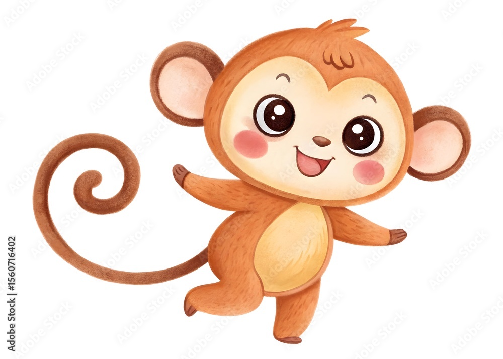 Obraz premium Watercolor cute cartoon monkey isolated on white background