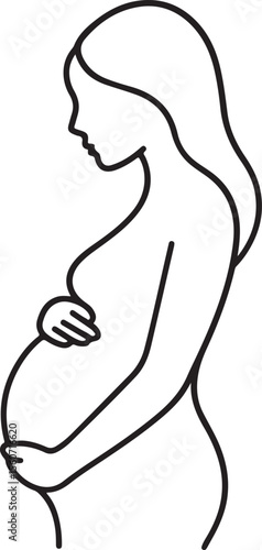 Pregnant Woman Line Art Illustration - Expecting Mother Embracing Pregnancy Journey Profile View
