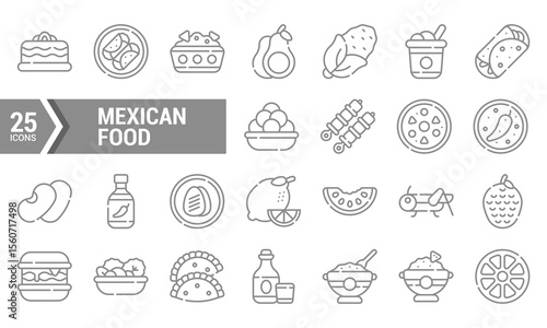 25 Lineal Mexican Food Icons for Your Design Projects.