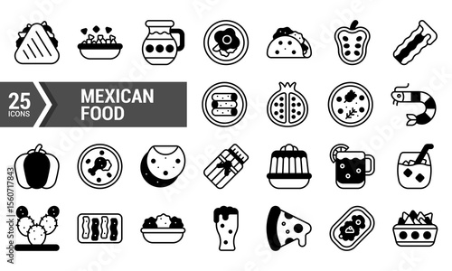 25 Mexican Food Lineal Icons for Design Projects.