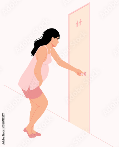 Pregnant woman opening the toilet door