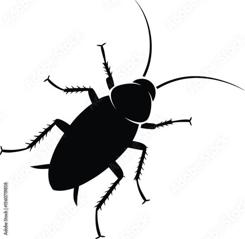 Vector illustration of a black cockroach silhouette isolated on white background
