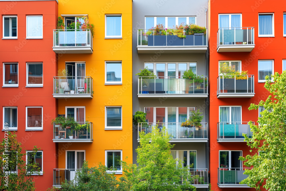 Fototapeta premium Building caretaker inspecting the exterior of an apartment complex, ensuring everything is in order