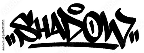 Shadow graffiti tag in black with textured spray and drips. Transparent background. Mysterious, dark, and silent,  fits sigma-style urban designs.