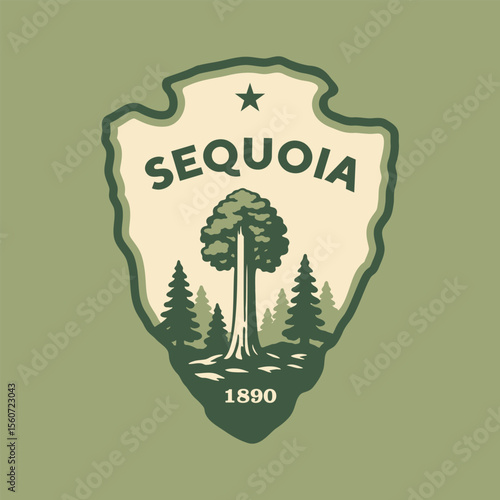 Emblem sticker logo illustration of Sequoia National Park, California, USA.