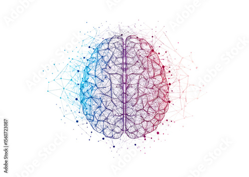  abstract depiction of a digital brain blending isolated on white background PNG, ai generated