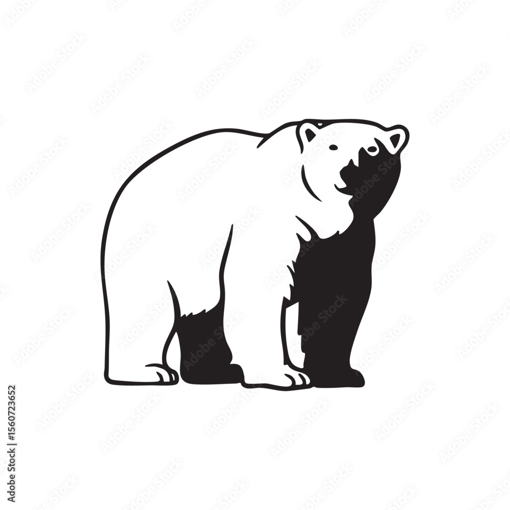 Fototapeta premium Standing Polar Bear Illustration in Black and White Silhouette