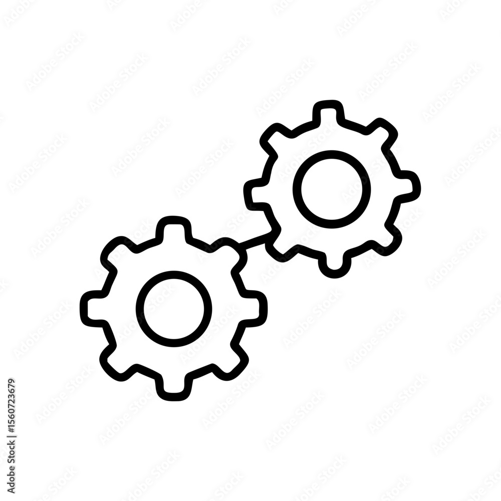 Two connected gears in a minimalistic black and white design Two connected gears in a minimalistic black and white design