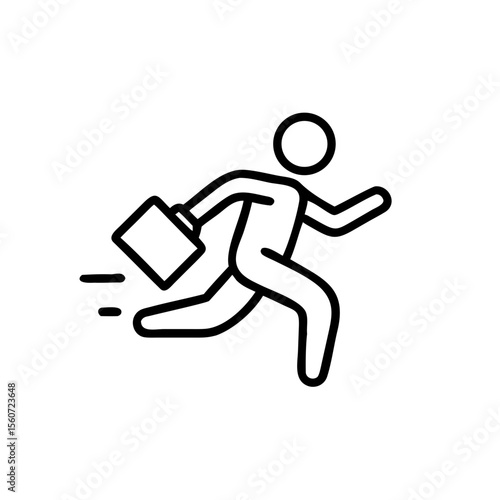 Person running with briefcase in a simple line icon style  