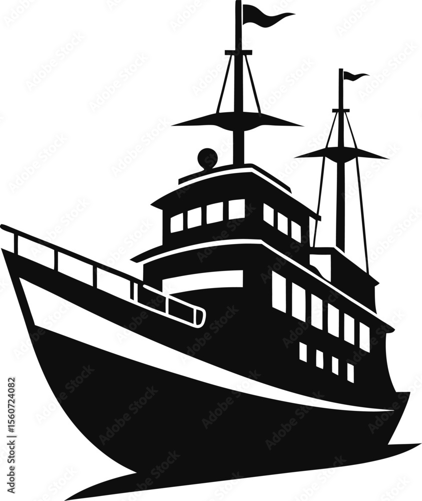 Boat and ship Silhouette Vector with white background and editable Boat and ship Silhouette Vector with white background and editable