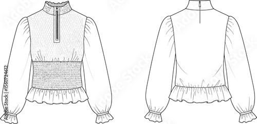 Technical flat sketch of a women's denim midi overall dress with a front slit and adjustable straps, ideal for casual apparel design.