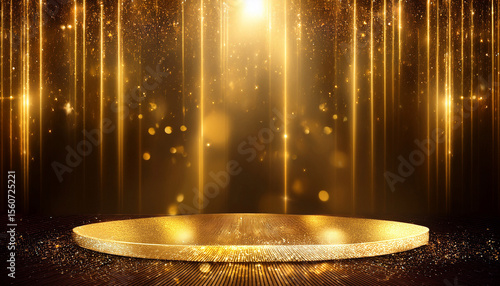 gold stage scene with glitter light effects decorations