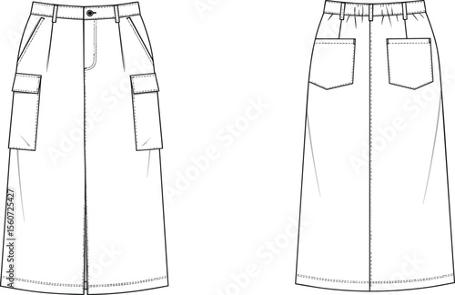 Technical flat sketch of a women's elegant blouse, featuring a ruffled high neck, shirred bodice, long voluminous sleeves, and peplum hem, perfect for fashion design.