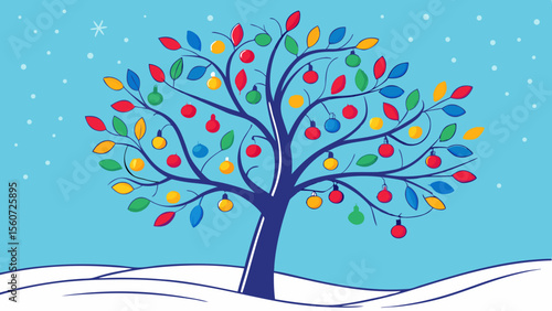 Colorful christmas tree with ornaments vector illustration for holiday season design and decoration needs