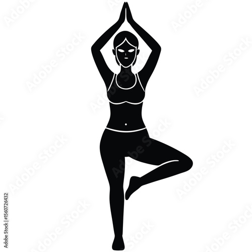 Silhouette of a woman performing the vrksasana tree pose in yoga