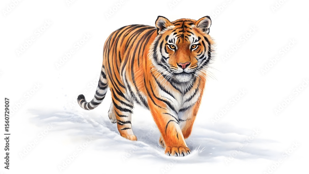 Obraz premium Watercolor tiger walking in snow