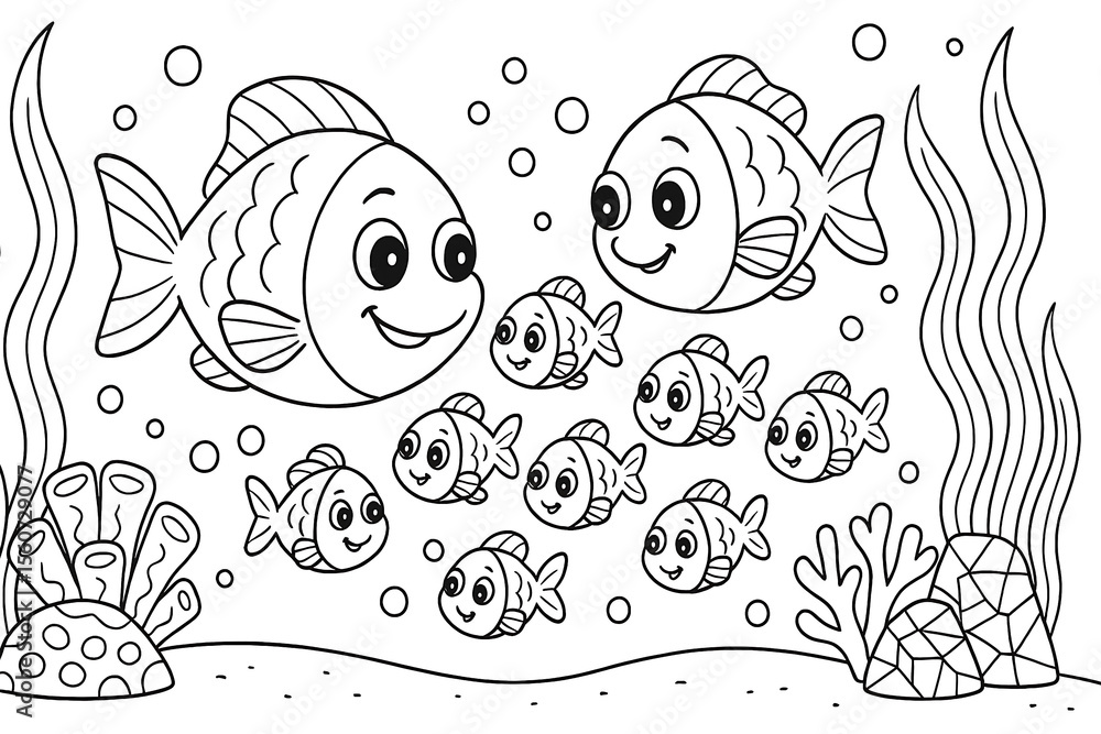 Fototapeta premium vector illustration of a set of fishes