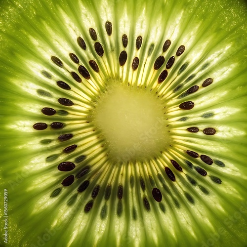 Vibrant green kiwi fruit macro close up