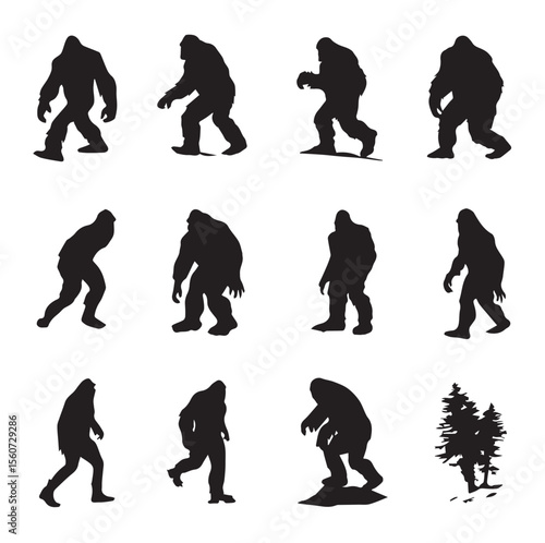 bigfoot silhouette set, Black & White silhouette set