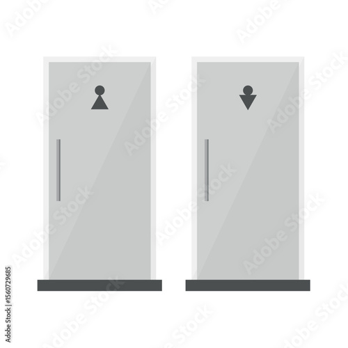 Toilet doors icon on white background. Toilet entrance. Male and female toilet. Information.