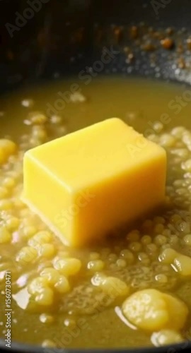 Melted butter in a pot with boiling corn kernels