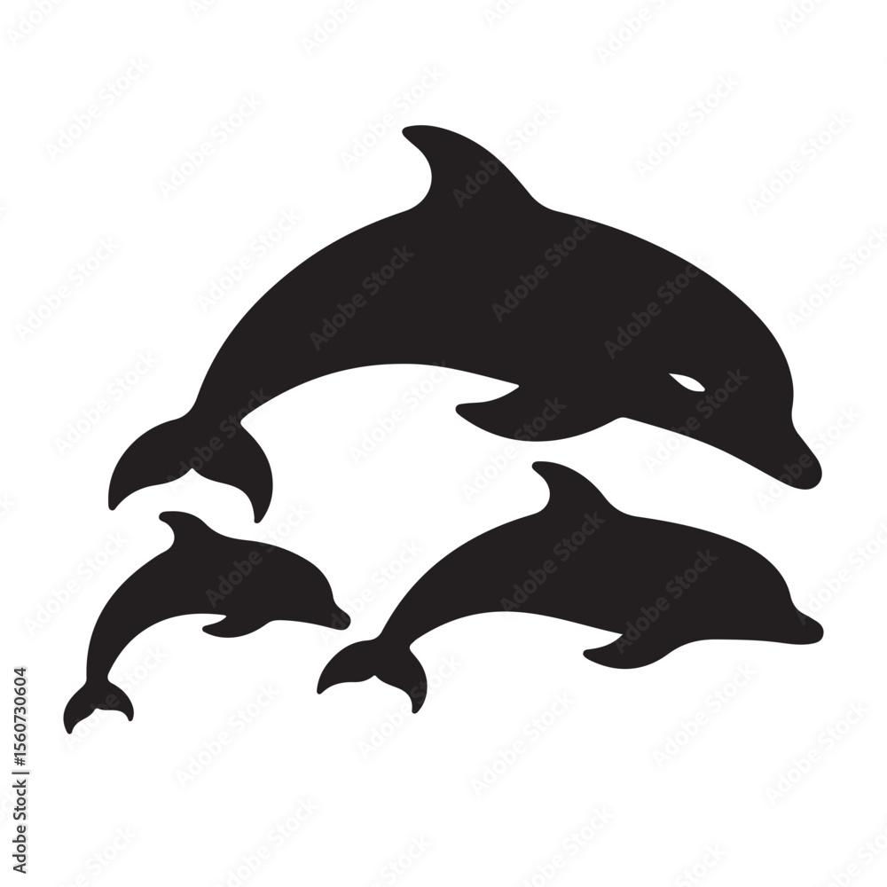 Obraz premium Black Silhouette of Dolphins Swimming Together