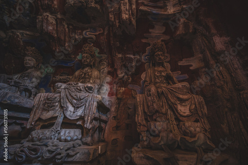 chongqing.china 26.03.2024 Ancient Stone Carvings of Dazu Rock Carvings in Chongqing, China – A Glimpse into Buddhist and Taoist Heritage