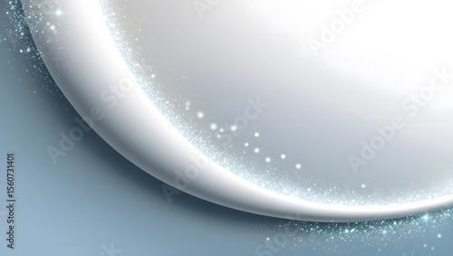 Abstract flowing white curve with sparkling light particles on a blue background