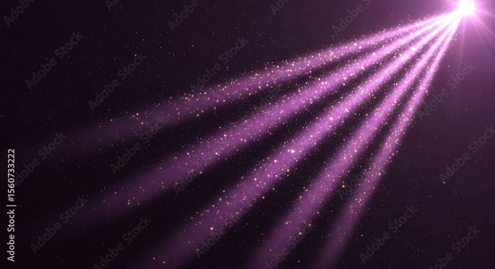 Fototapeta premium Radiant purple light beams with sparkling particles abstract background light rays