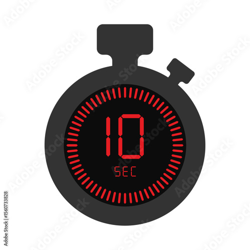 Digital stopwatch showing ten-second countdown with red illuminated display