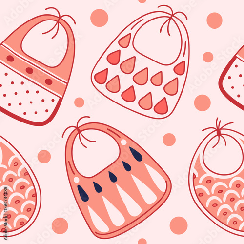 Colorful baby bibs pattern in playful designs on pink background