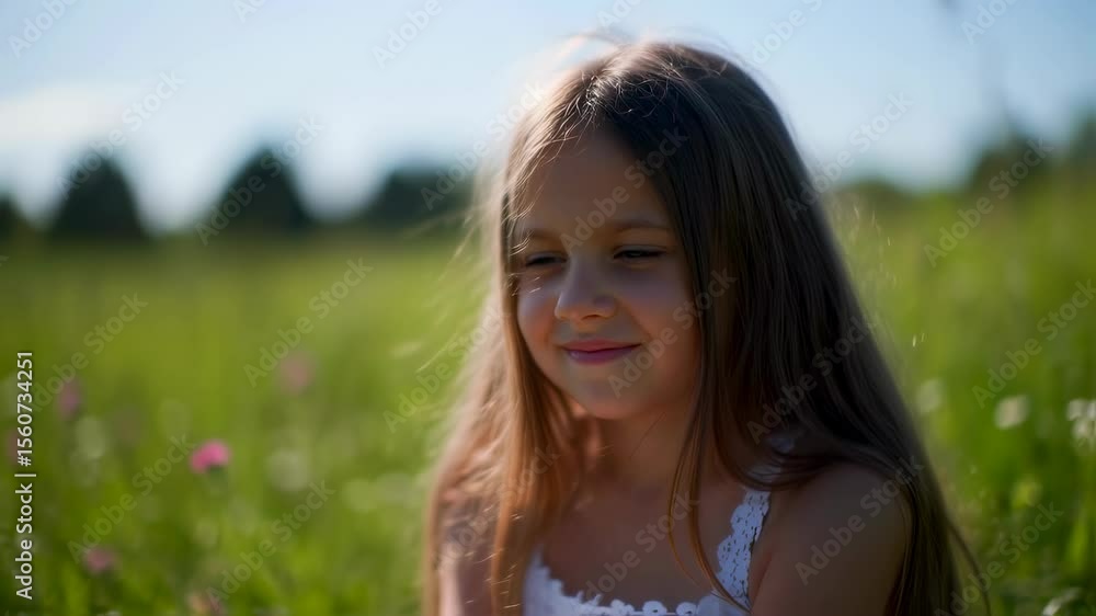 Joyful child in sunny meadow: exploration, wonder, and nature's beauty captured perfectly Joyful child in sunny meadow: exploration, wonder, and nature's beauty captured perfectly