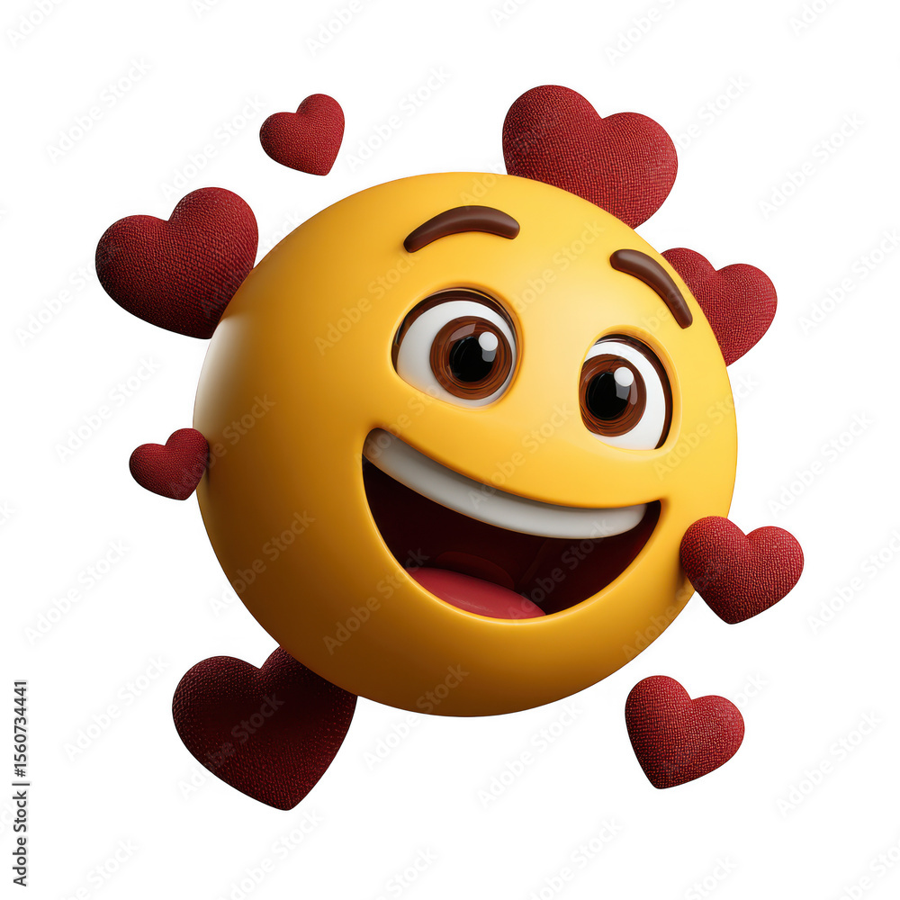Obraz premium Smiling emoji surrounded by hearts isolated on transparent background