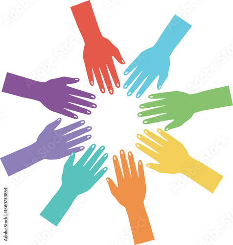Diverse Hands United in a Circle - Teamwork and Community