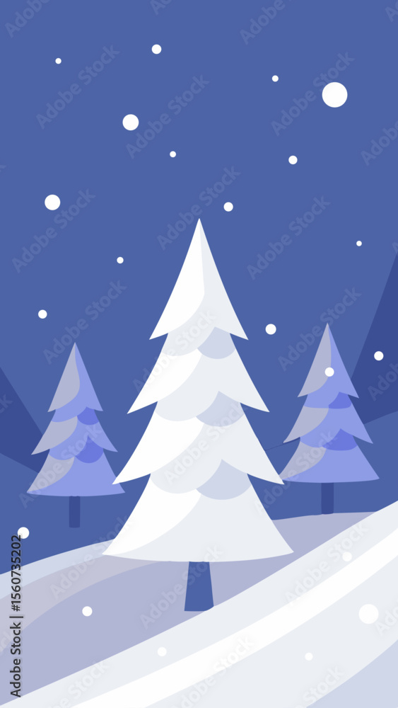 Obraz premium Stylized Winter Landscape with Snow Falling on Trees in a Blue Setting