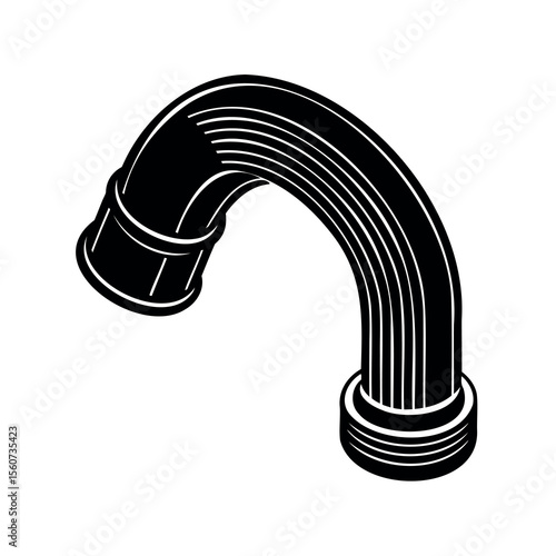 Isometric plumbing pipe fitting isolated on white background forming a curve