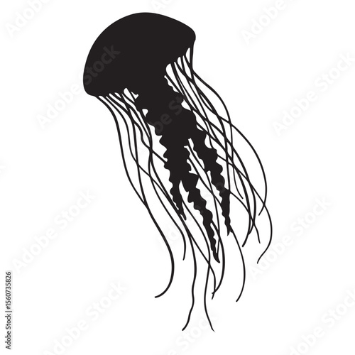 Silhouette illustration of a graceful jellyfish depicting ocean wildlife and underwater life