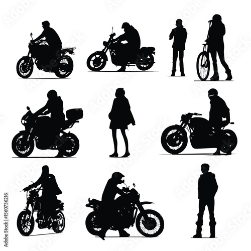 biker silhouette set, Black & White silhouette set