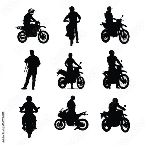 biker silhouette set, Black & White silhouette set