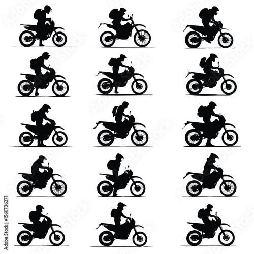 biker silhouette set, Black & White silhouette set