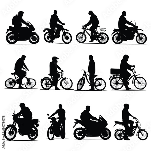 biker silhouette set, Black & White silhouette set