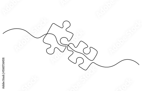 Puzzle icon line continuous drawing vector. One line Conundrum icon vector background. Team work icon. Continuous outline of a Missing item.