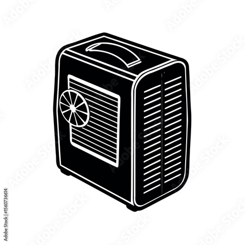 Monochromatic illustration of a vintage style evaporative cooler for personal use
