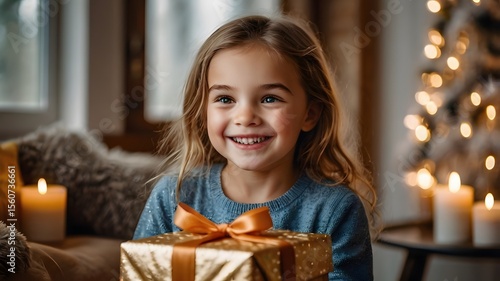 Joyful Child Opening a Surprise Gift