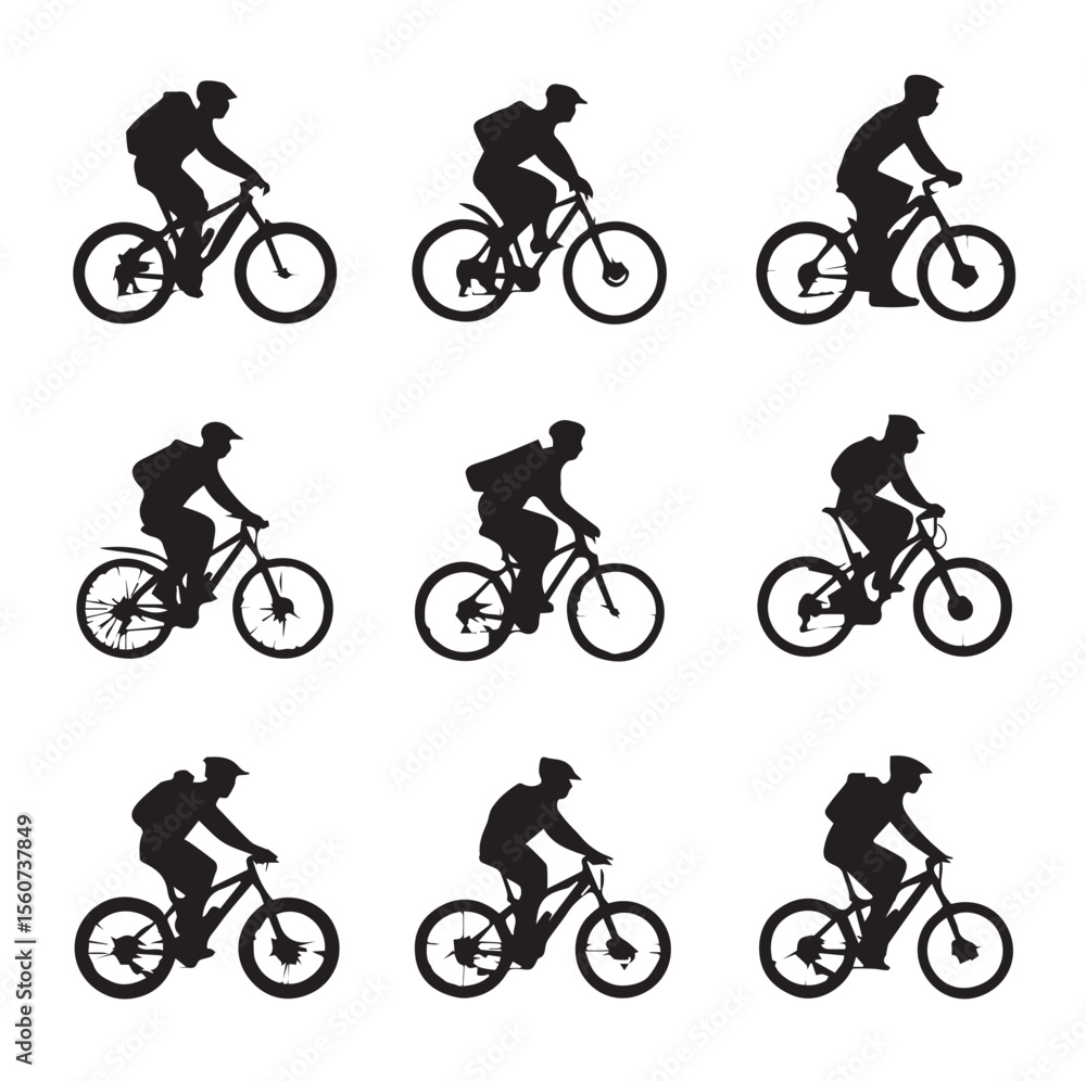Obraz premium biking silhouette set, Black & White silhouette set