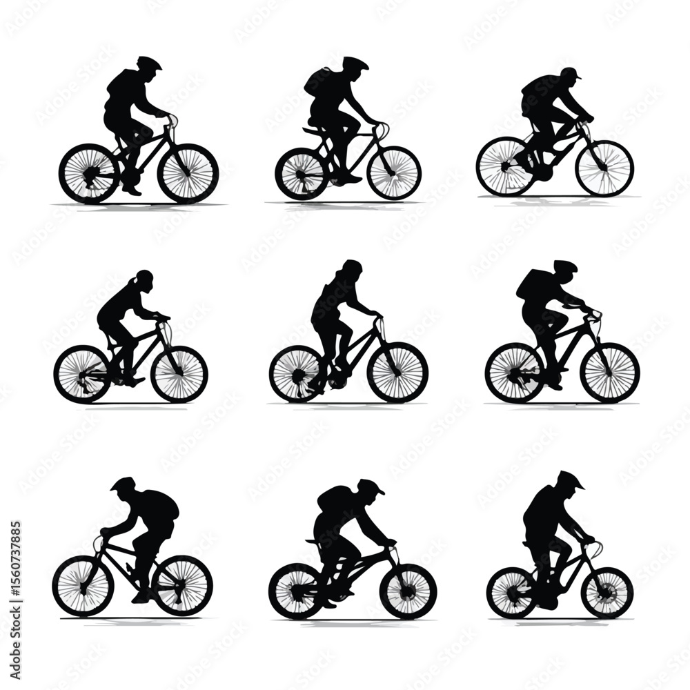 Fototapeta premium biking silhouette set, Black & White silhouette set