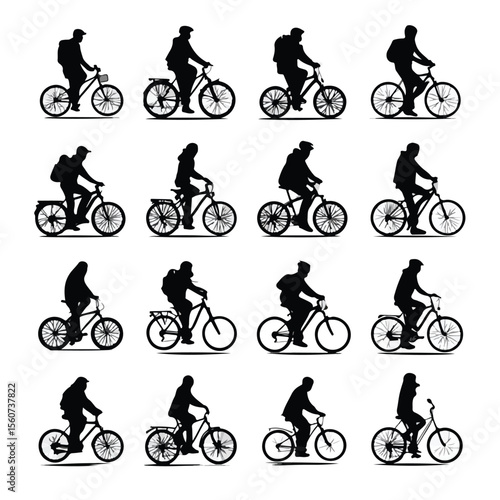 biking silhouette set, Black & White silhouette set