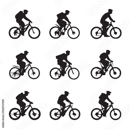 biking silhouette set, Black & White silhouette set