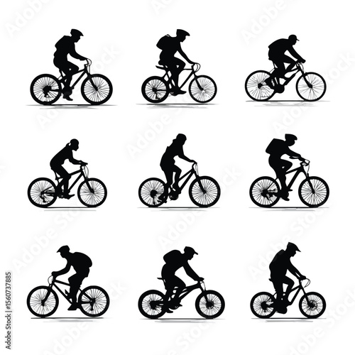 biking silhouette set, Black & White silhouette set